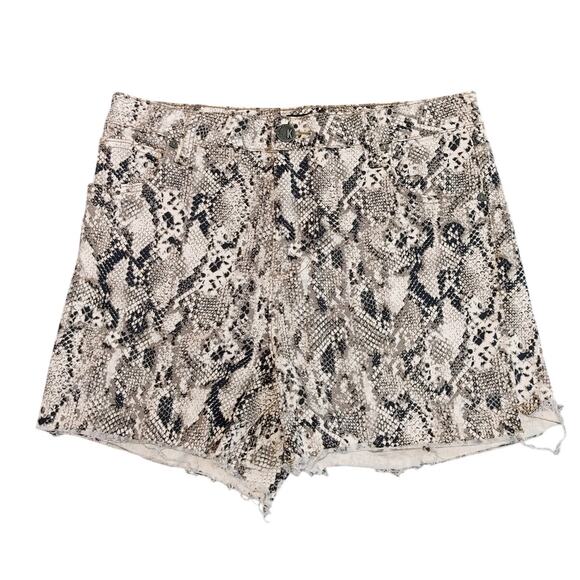 Kut From The Kloth Gidget High Rise Short Raw Hem Snake Skin Brown Womens Size 4 - Picture 3 of 10